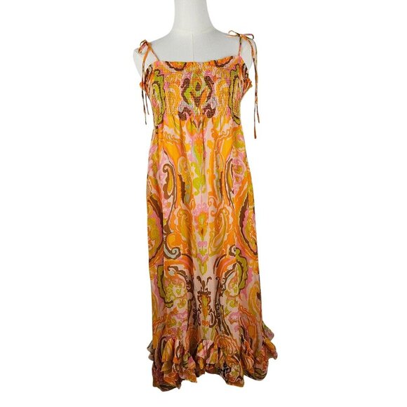J.Crew Collection Silk Maxi Dress Large Smocked, Tie Straps & Ruffle Hem Yellow - Picture 1 of 9